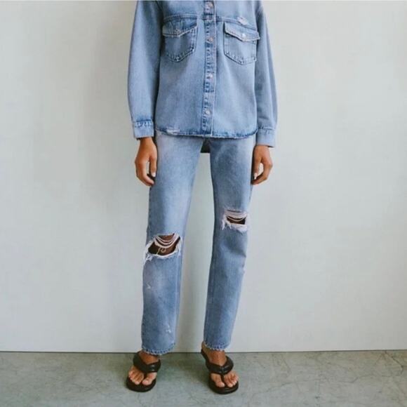 ZARA High Rise Distressed Rigid Straight Leg Jeans 2 - Picture 10 of 10